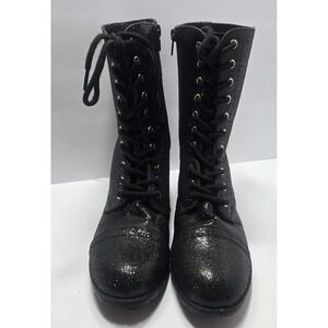Balera Black Sequin Combat Boots WL088 Lace Up Side Zip Dance Performance Size 7